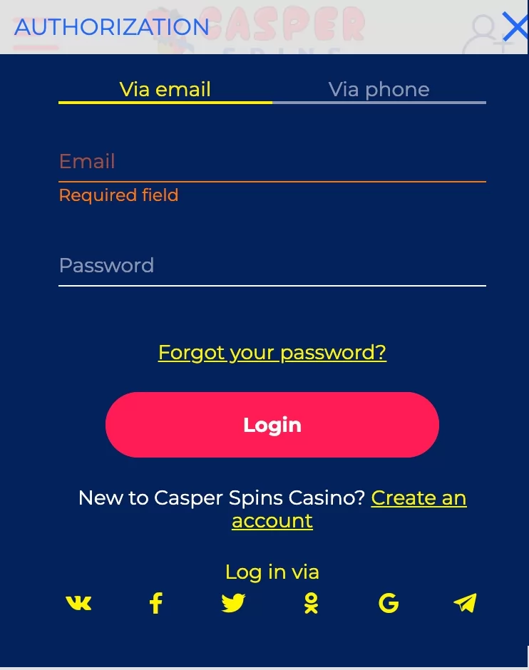 Casper Spins Casino Sign up