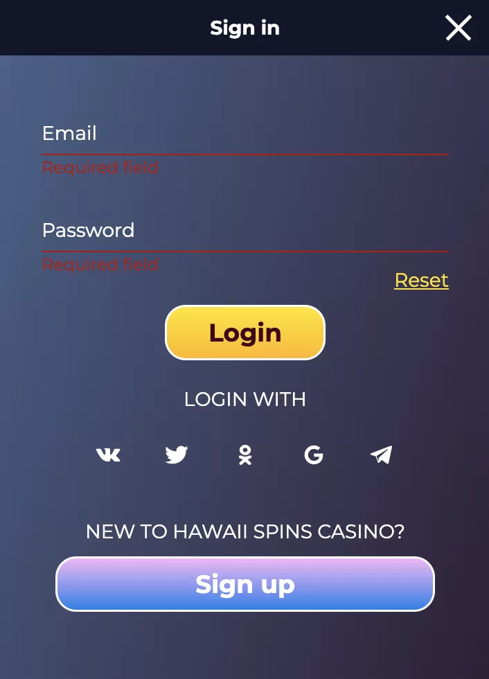 Hawaii Spins Casino Sign up