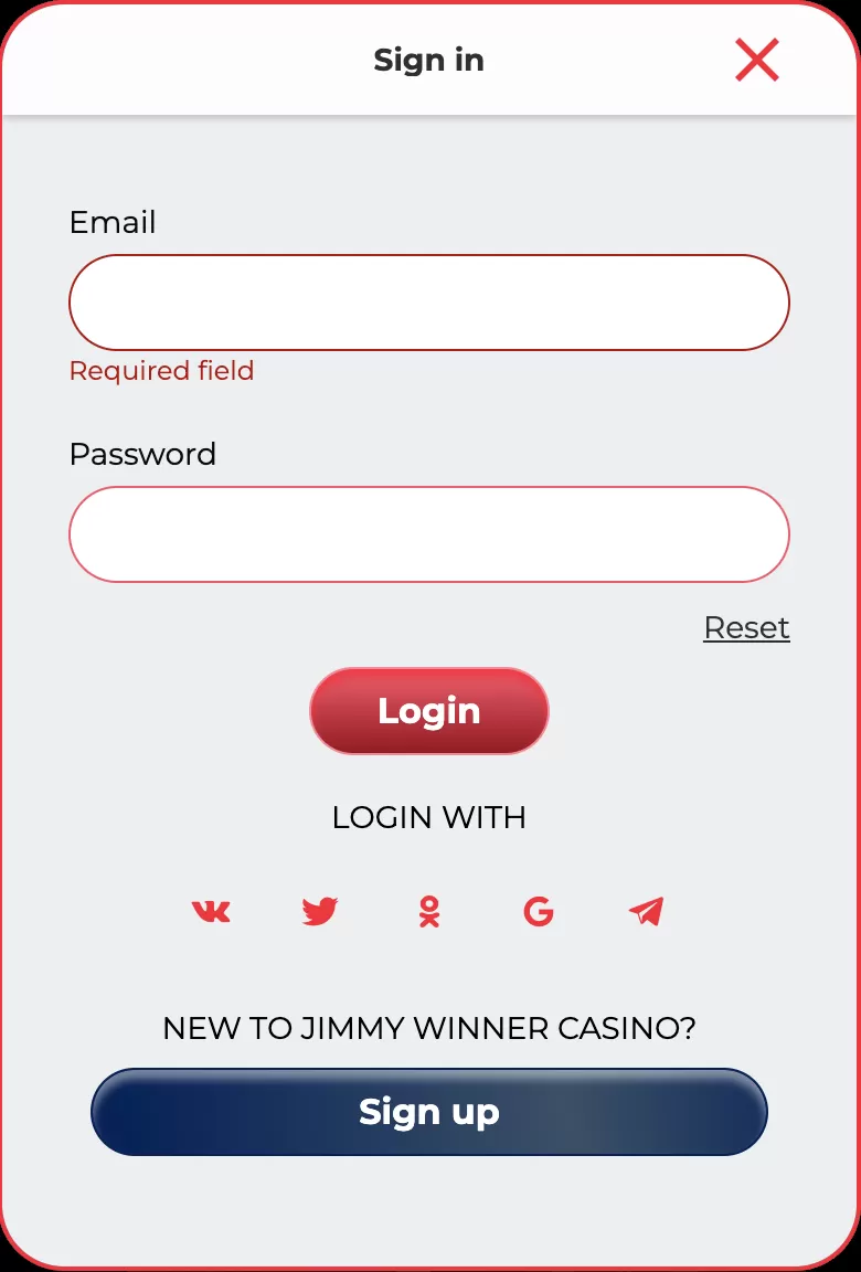 Jimmy Winner Casino Sign up