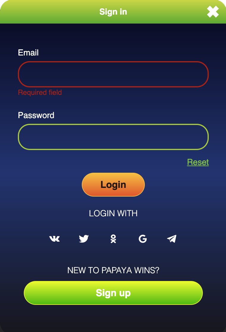 Papaya Wins Casino Sign up