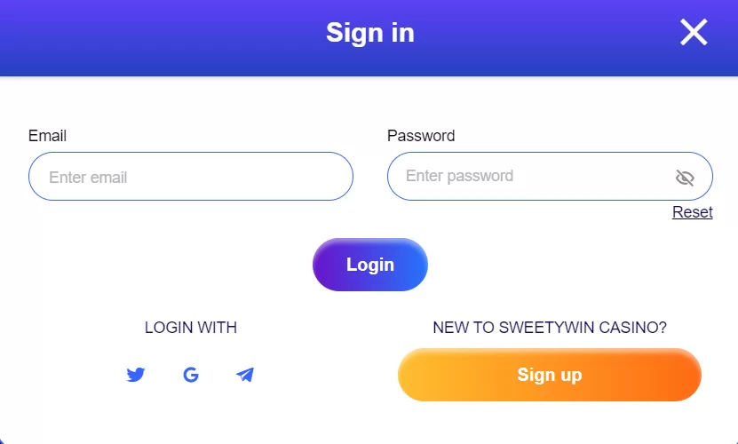 Sweety Win Casino Sign up