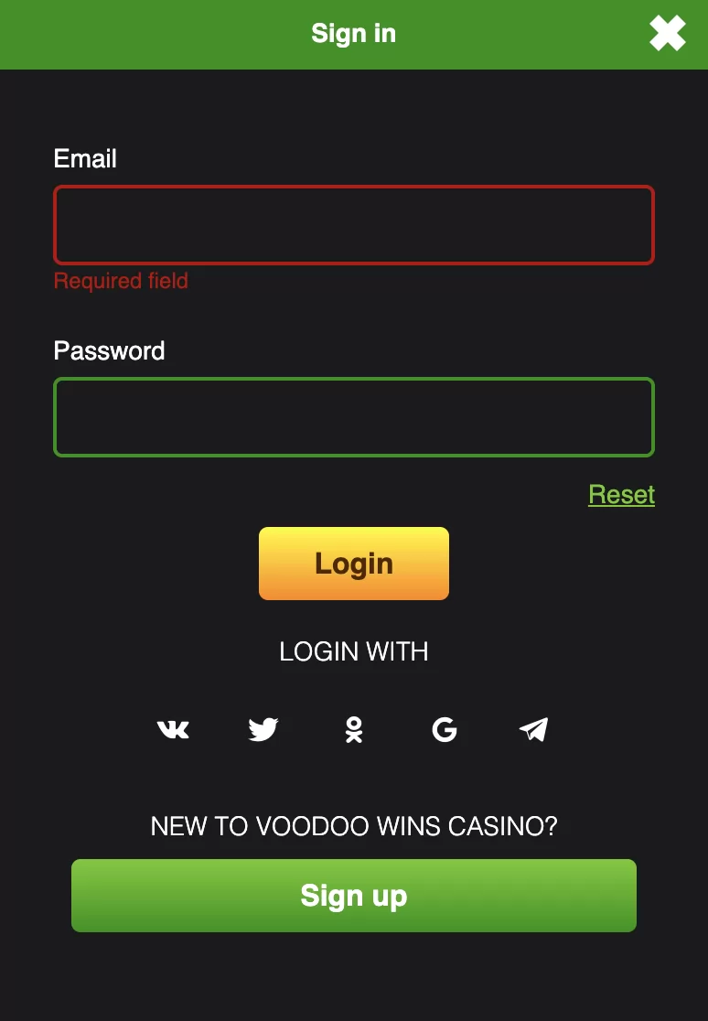 Voodoo Wins Casino Sign up