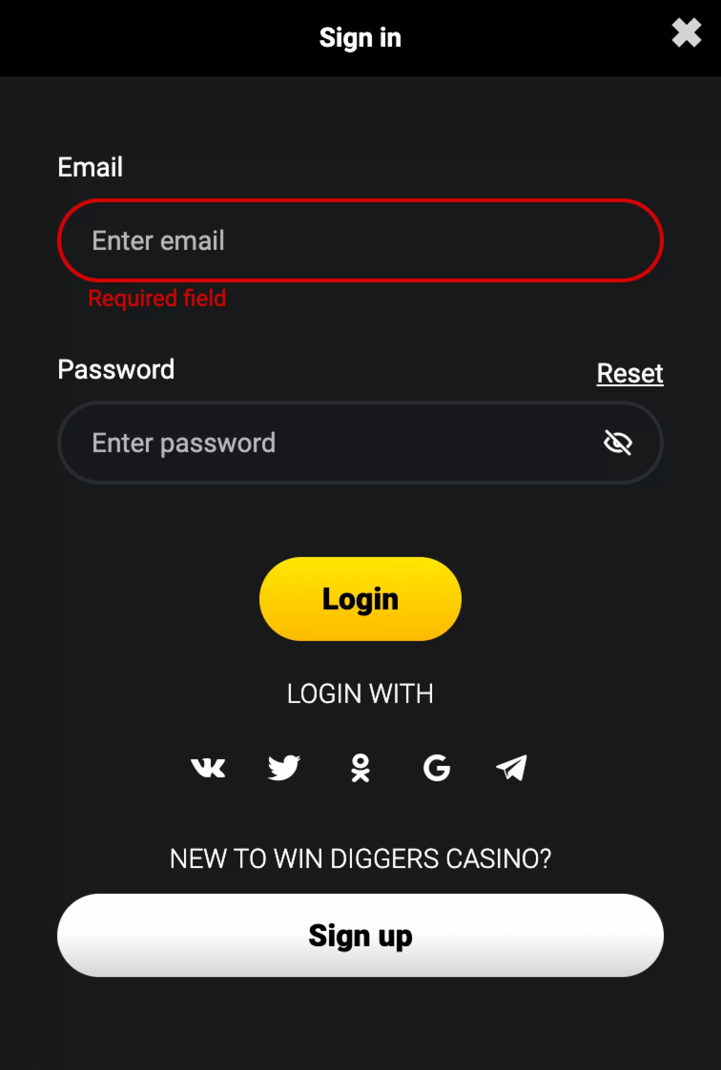 Win Diggers Casino Sign up