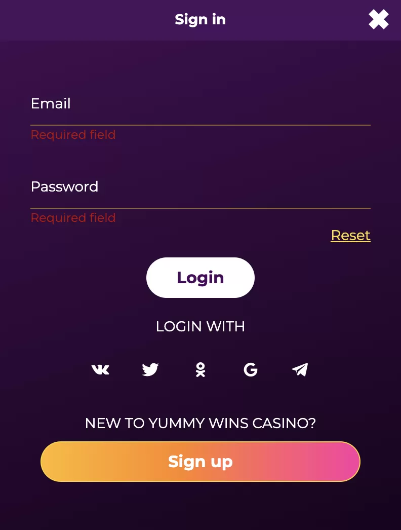 Yummy Wins Casino Sign up